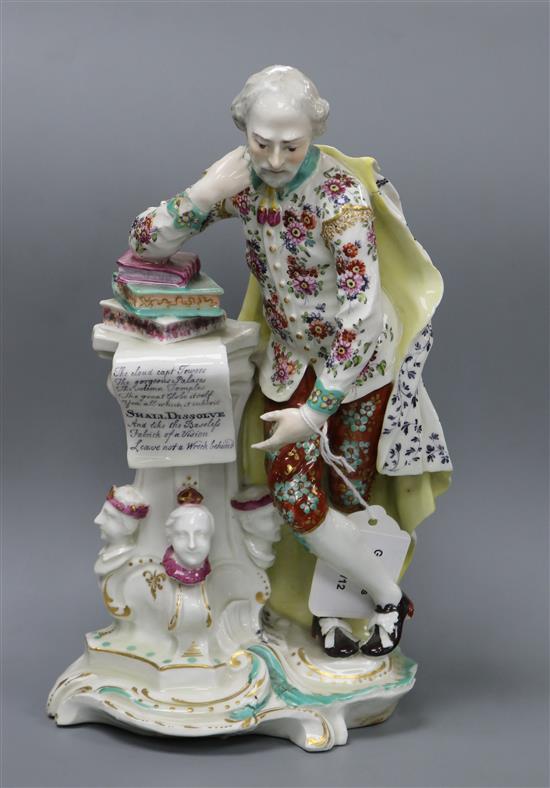 A large Derby figure of Shakespeare, c.1760, 28.5cm, firing faults